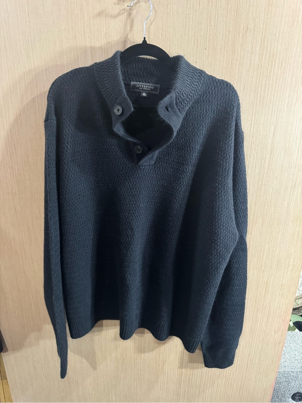 Liverpool Men's V-Neck Button Collar Sweater Navy Blue Size XL